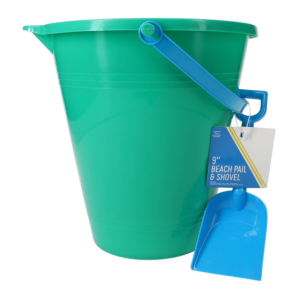Beach Pail & Shovel Set 9in Green