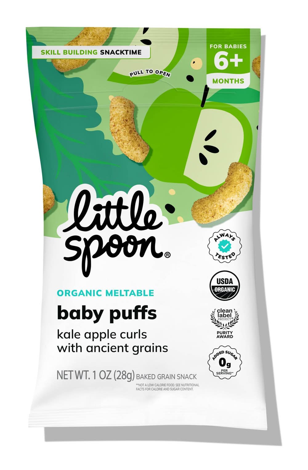 Little Spoon Organic Meltable Baby Puffs Snacks, Kale Apple Curl (1 oz)