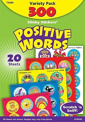 TREND enterprises Positive Words Stinky Stickers Scratch and Sniff Variety pack, Multicolor (20 x 15 ct)