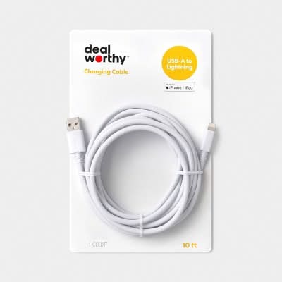 Dealworthy Usb a To Lightning Cable, 10 ft, White