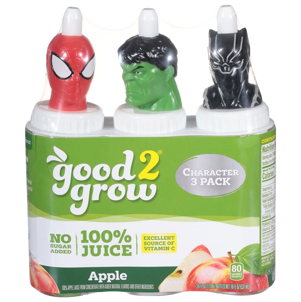 good2grow 3 Character Apple Juice (18 fl oz, 3 ct)