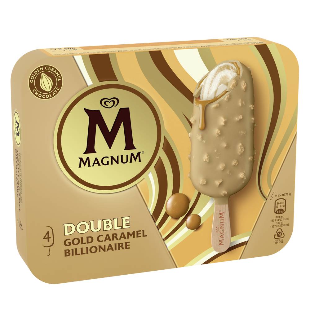 Magnum - Double glace bâtonnets, gold caramel (4 x 85ml)