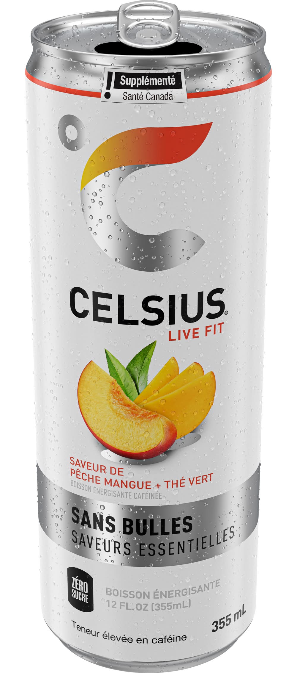Celsius Live Fit Fizz Free Energy Drink, Peach Mango + Green Tea (355 ml)