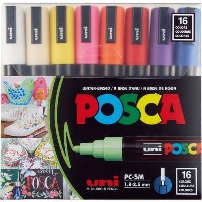 UNI Posca Permanent Specialty Marker (pc5m16c), Size: Medium Bullet Tip, Assorted (16 ct)