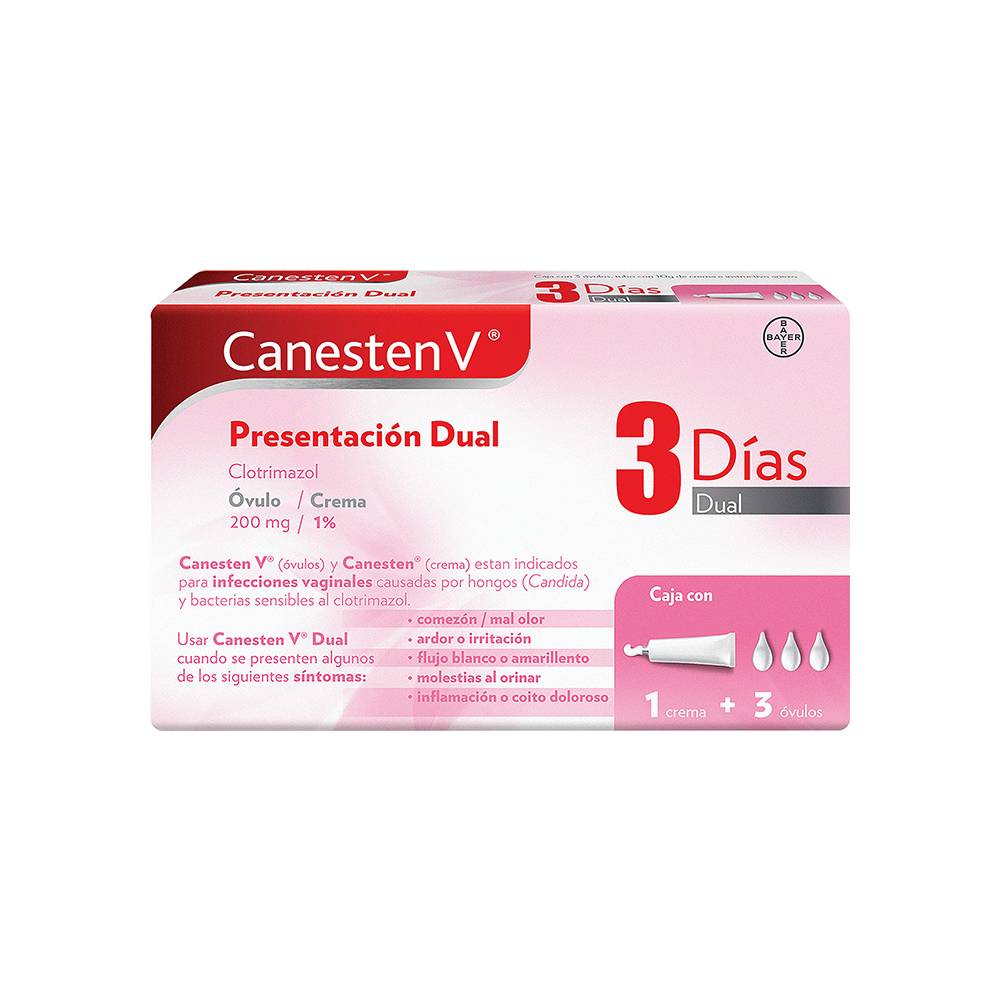 Bayer canestenv clotrimazol óvulo y crema 200 mg/ 1% (3+1 piezas)