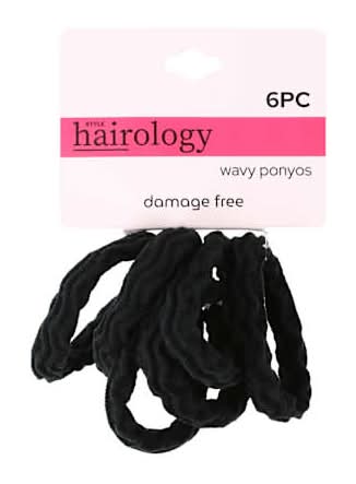 Wavy Damage-Free Ponyos Elastics 6-Count Black