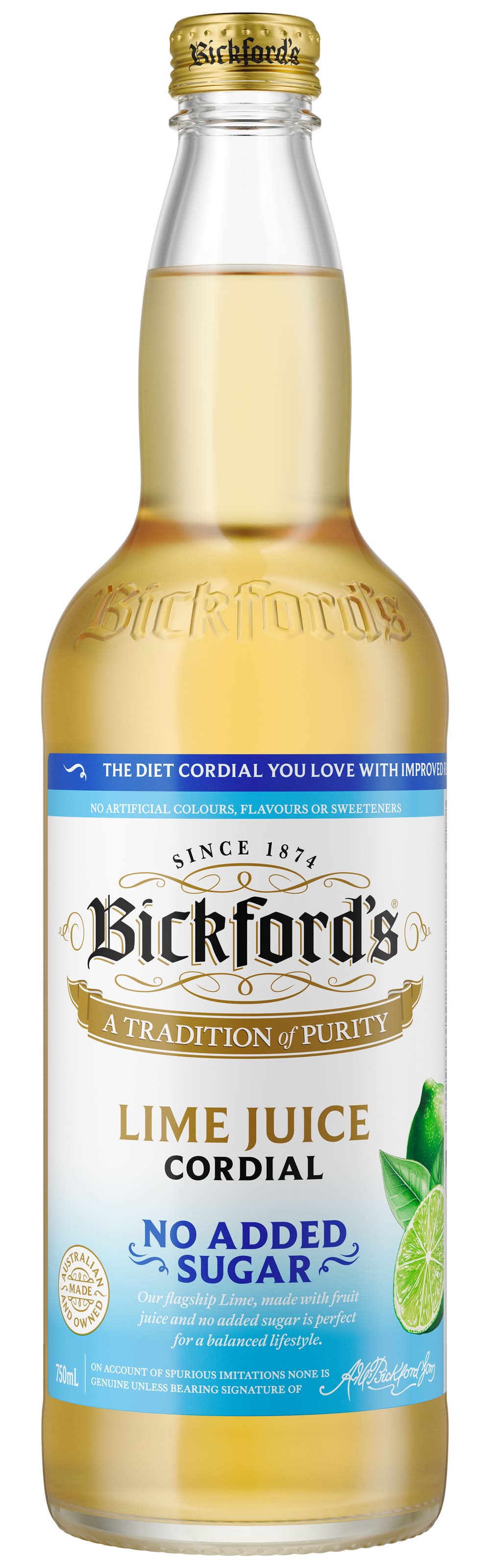 Bickford's Diet Lime Cordial (750mL)