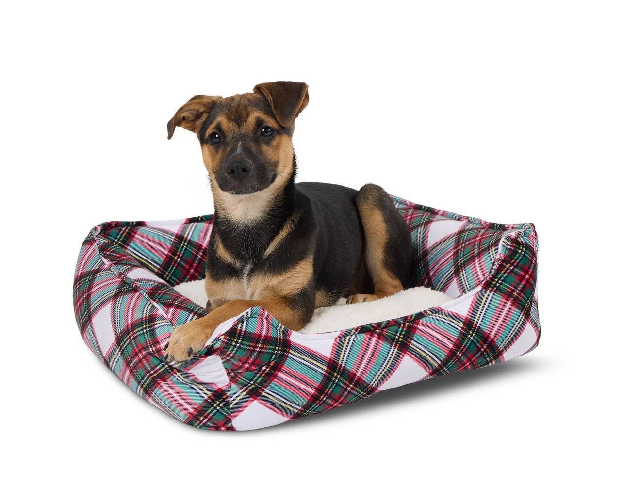 PET HOLIDAY Printed Flannel Rectangle Plush Dog Bed, Red - Black