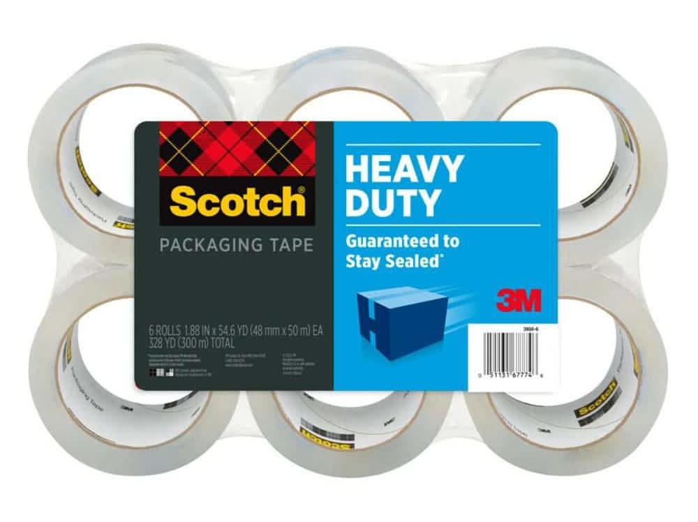Scotch 1.88 In. X 54.6 Yds. Heavy Duty Shipping Packaging Tape (6 Rolls Per Pack)