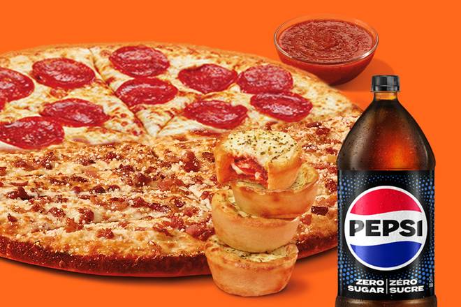 Superstitious Fan Bundle: Pepperoni Slices-N-Bacon Stix with Crazy Sauce, Pepperoni Crazy Puffs & 2L Pepsi