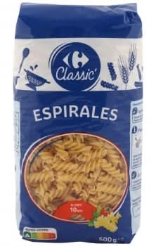 Pasta espirales Carrefour Classic 500 g.