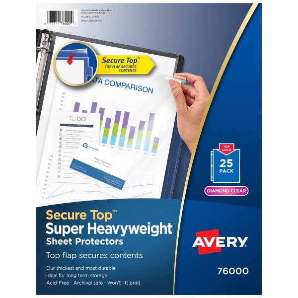 Avery Super Heavyweight Diamond Clear Secure-Top Sheet Protectors (25 ct)