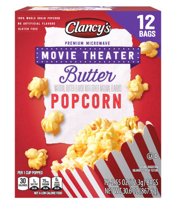 Clancy's Movie Theater Microwave Popcorn Bags, Butter (12 x 2.55 oz)