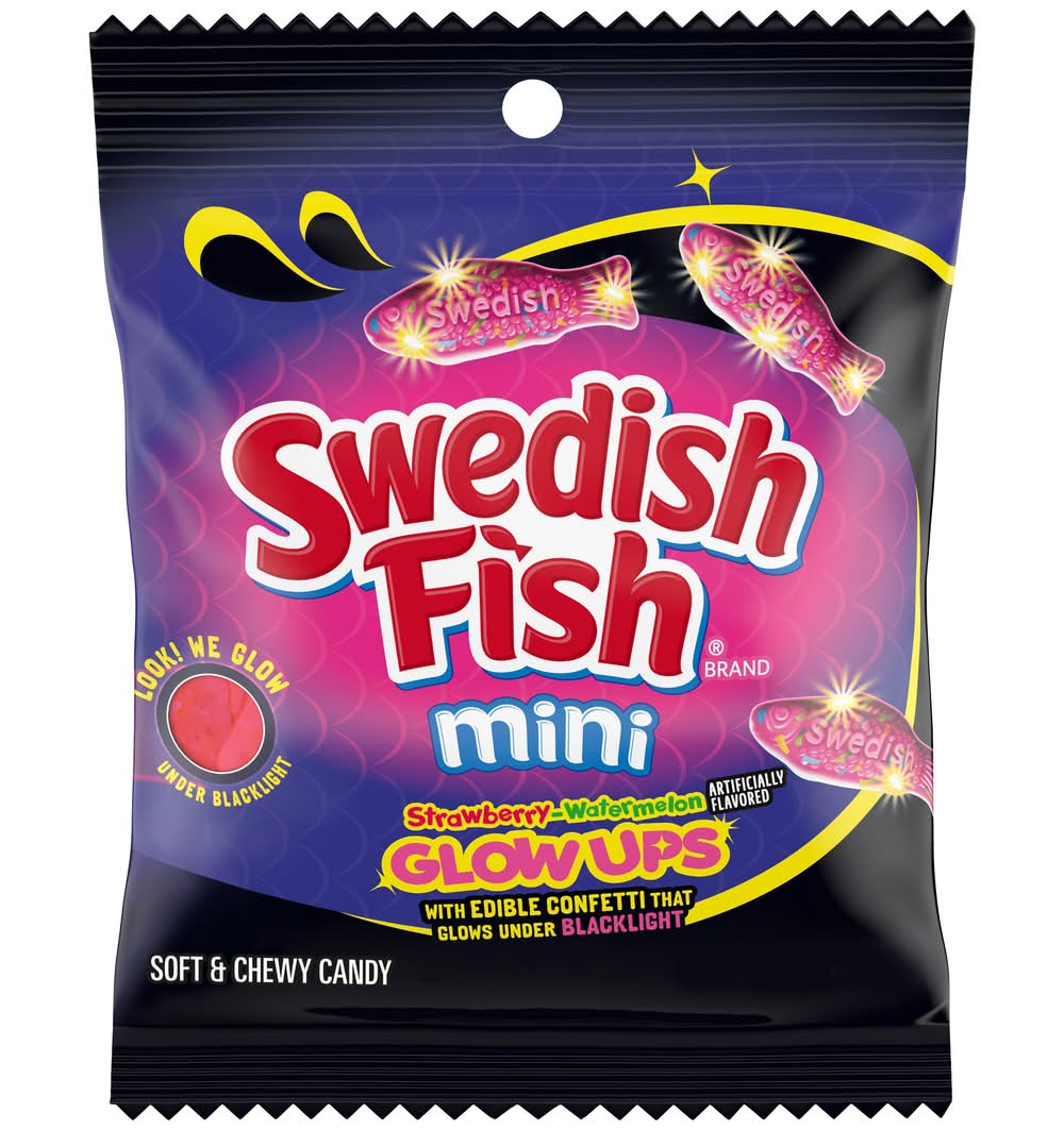 Swedish Fish Mini Glow Ups Soft Chewy Candy, Strawberry-Watermelon (3.08 oz)