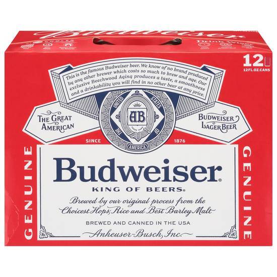 Budweiser King Of Beers a Light With a Crisp Lager Beer (12 ct, 12 fl oz)