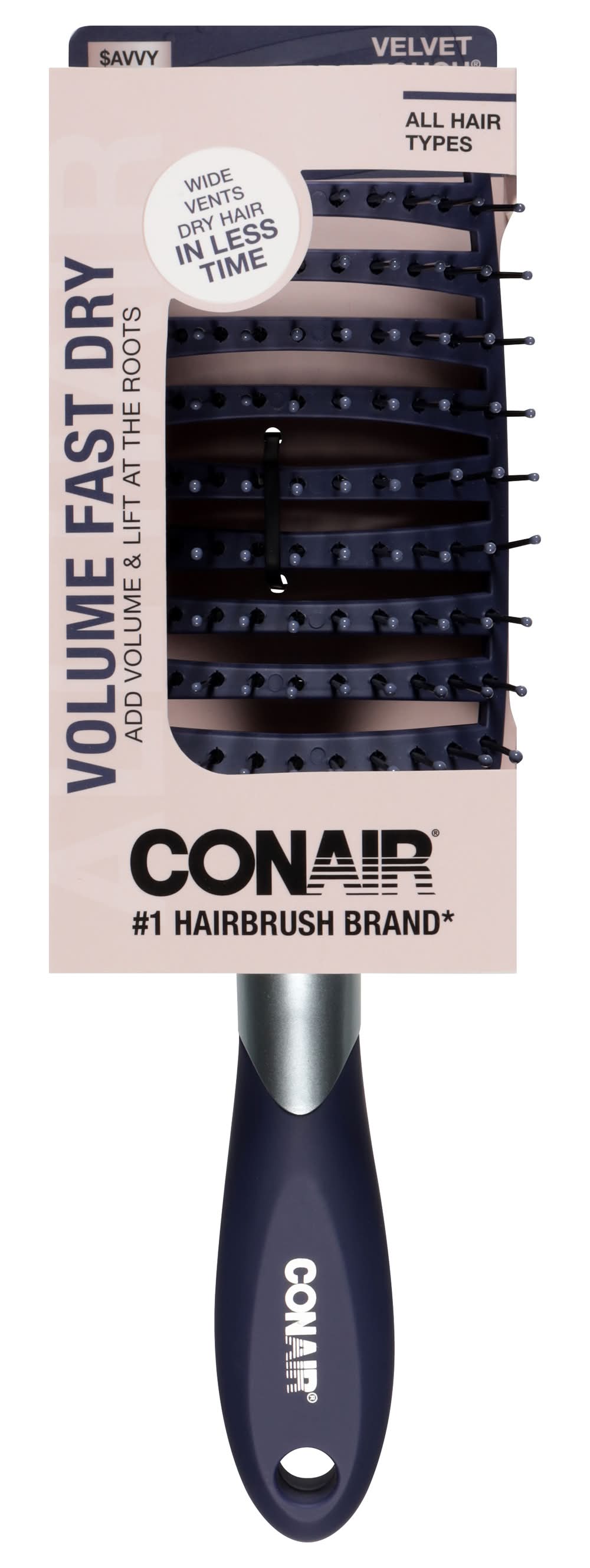 Conair Velvet Touch Fast Dry Hair Brush, Black