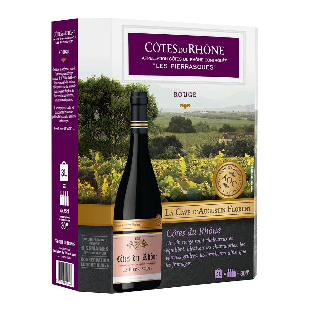 La Cave d'Augustin Florent - Vin rouge côtes du Rhône grenache AOP (4 pièces, 750 ml)