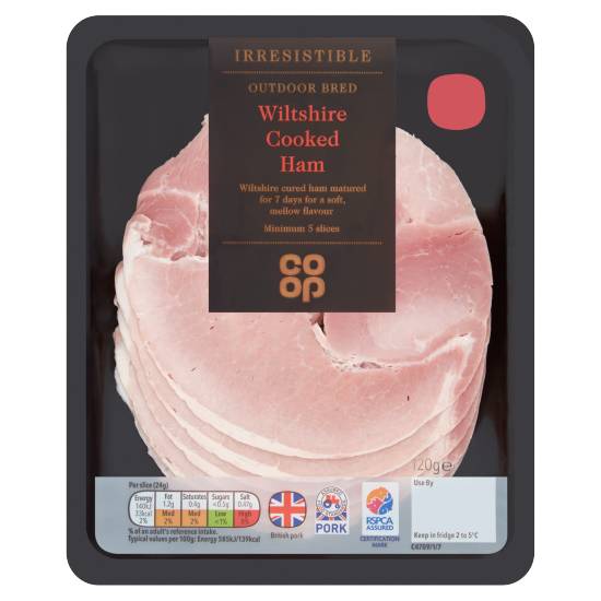 Co-Op Irresistible Outdoor Bred Wiltshire Cooked Ham 5 Slices 120g