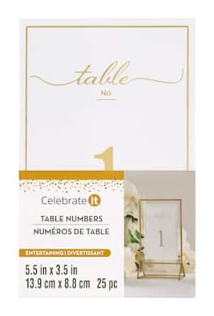 5.5" X 3.5" Gold 1 To 25 Table Number Card Set By Celebrate It