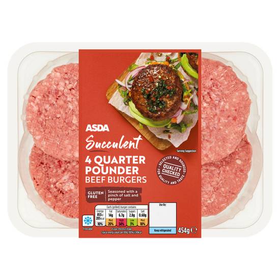 Asda Succulent 4 Quarter Pounder Beef Burgers 454g