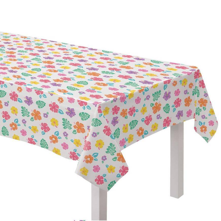 Party City Summer Hibiscus Flannel-Backed Vinyl Table Cover (unisex/52in x 90in/multi)