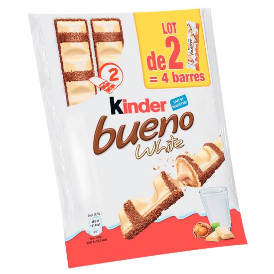 Kinder - Bueno barre chocolatée gaufrettes enrobées de chocolat blanc (4 pièces)
