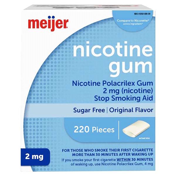 Meijer Nicotine Polacrilex Uncoated Gum, 2 Mg, Original Flavor (220 ct)