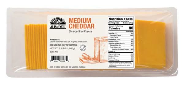 Alp And Dell Medium Cheddar Sliced Cheese (2.5 lbs)