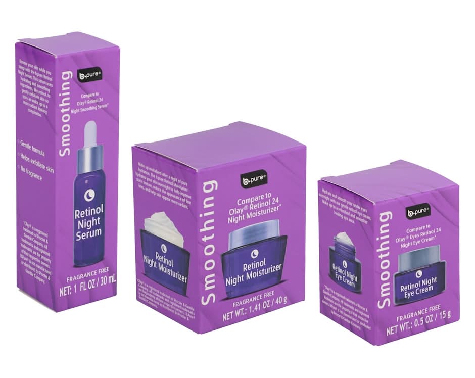 b.pure Smoothing Retinol Night Serum, Moisturizer and Eye Cream, Assorted Products
