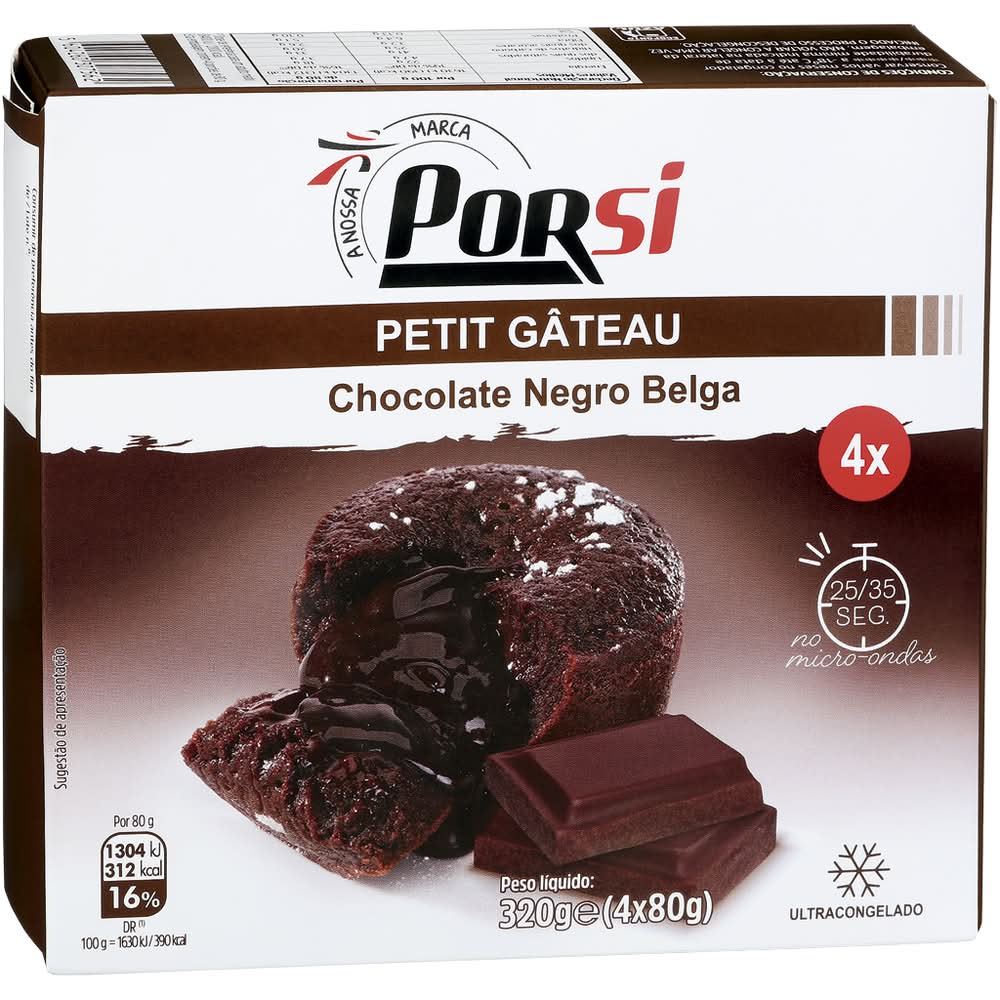 PorSi - Petit gâteau chocolate negro belga, 4 unidades