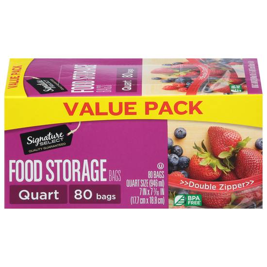 Signature Select Quart Double Zipper Food Storage Bags Value pack (quart)