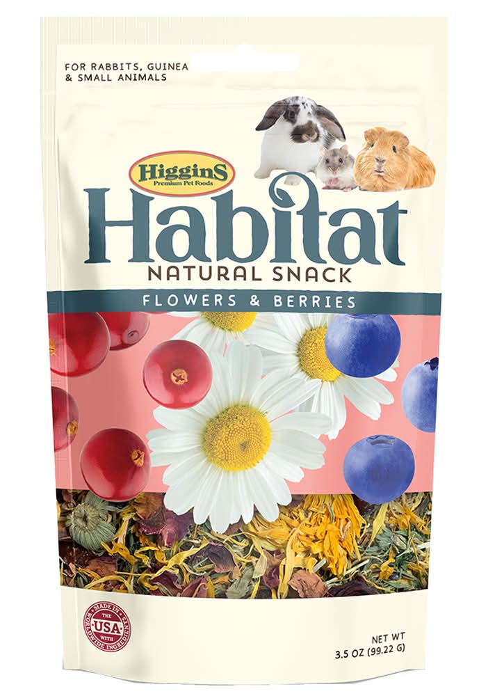 Higgins Habitat Natural Snack Flowers & Berries for Rabbits, Guinea & Small Animals (3.5 oz)