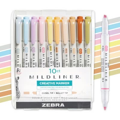 Zebra Highlighters Midliner Double Ended, Assorted (10 ct)