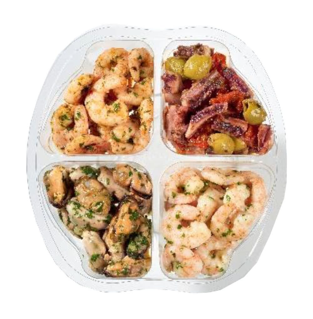 Plateau mélange de tapas au poulet crevettes moules et encornets (180g)