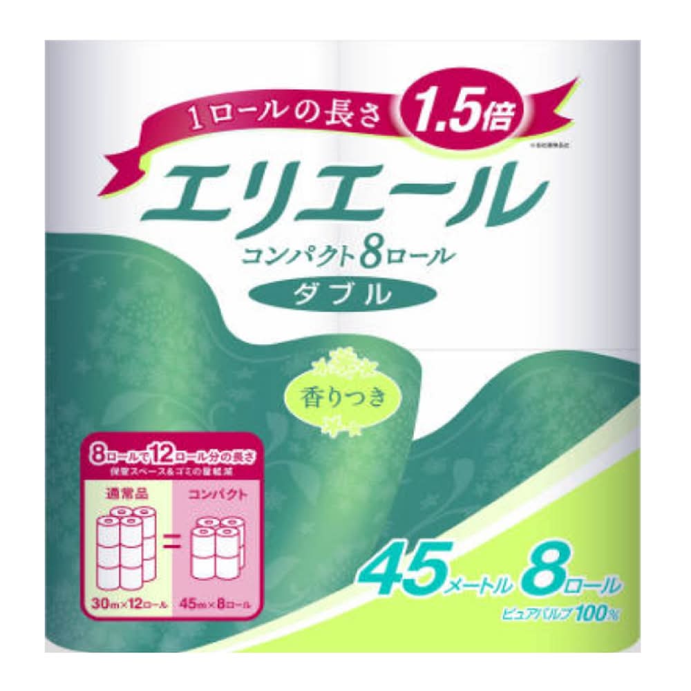 エリエール トイレットティシュー コンパクト ダブル - 45m (8 入)