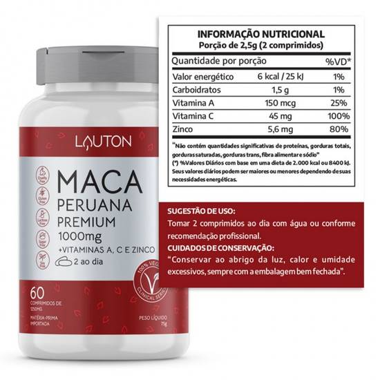 Lauton maca peruana premium nutrition 1000mg (60 comprimidos)