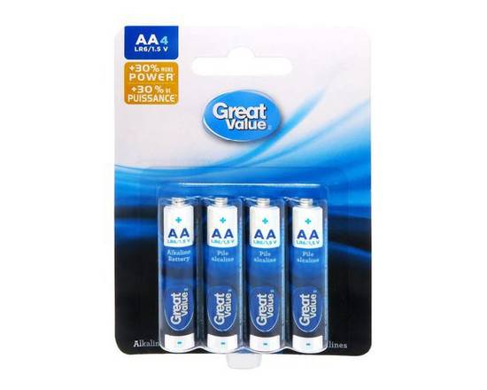 Great Value · Piles alcalines AAA (4 unités) - AA Great Value Alkaline Batteries - 4 Pack