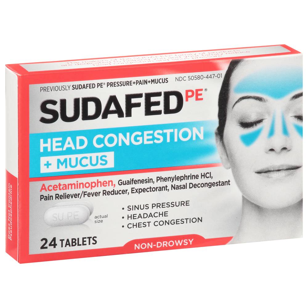 Sudafed PE Head Congestion + Mucus Pain Reliever Tablets (24 ct)