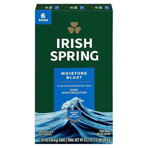 Irish Spring Deodorant Bath Bars Moisture Blast - 3.75 oz x 6 pack
