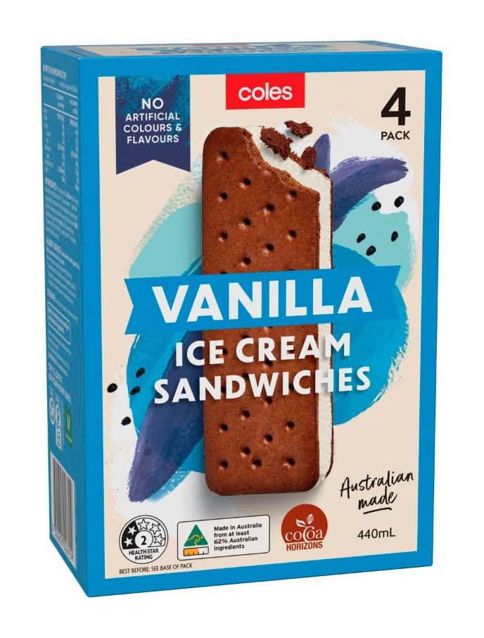 Coles Ice Cream Sandwich (440mL, 4 pack)