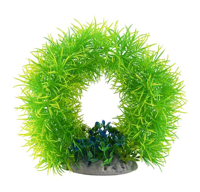 GloFish Green/Blue Arch Plant Fluorescent Under Blue LED Light Aquarium Decor, Large
