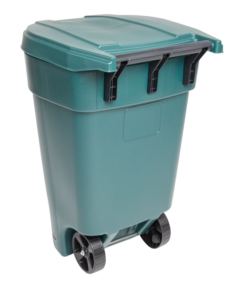 Project Source 50 Gallon Green Plastic Wheeled Outdoor Hinged Lid Trash Can
