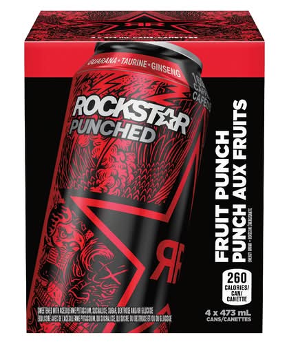 Rockstar boisson énergisante punched avec guarana - punched energy drink with guarana (4 pièces, 0.473 l) (punch aux fruits)