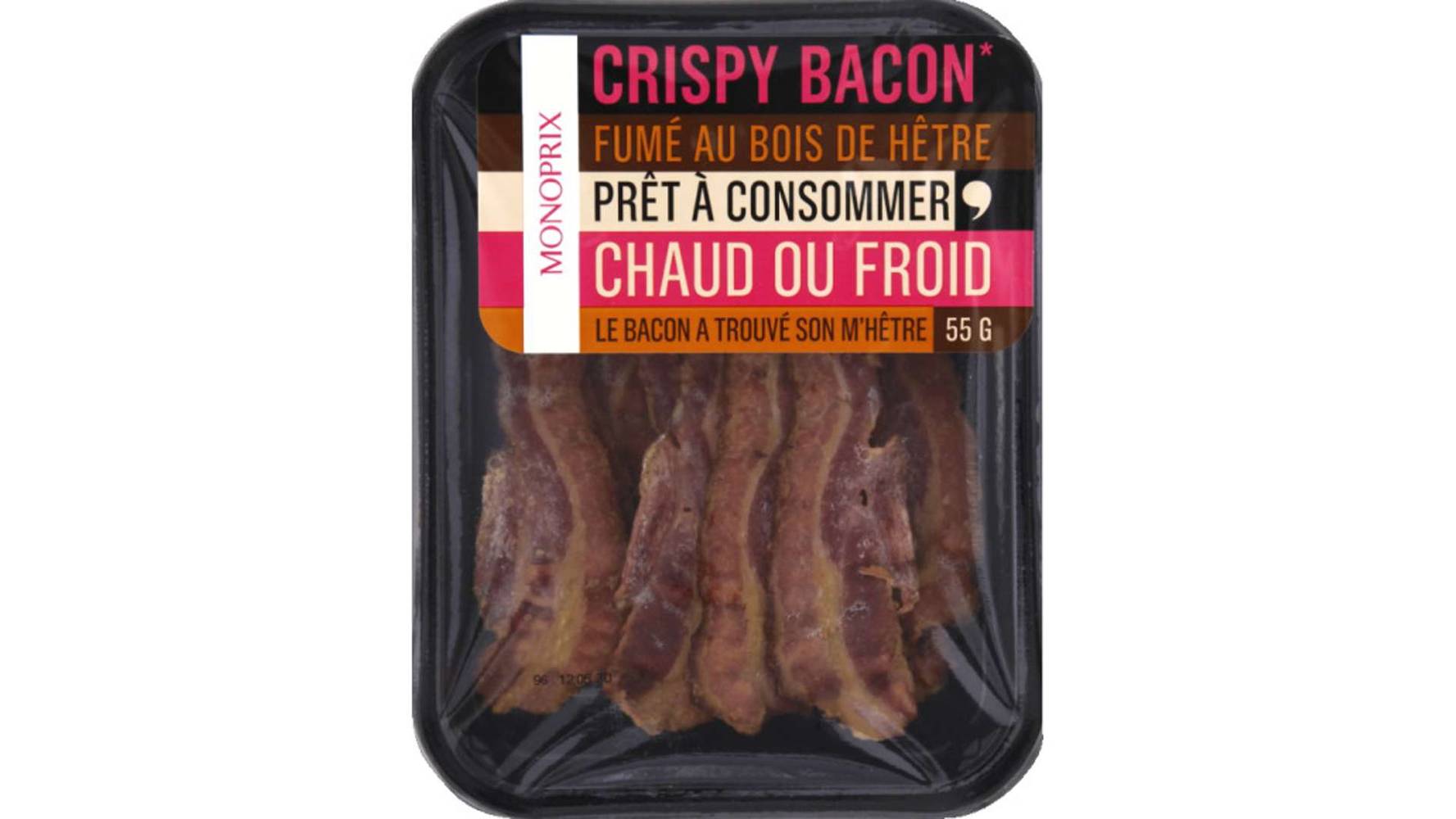 Monoprix Crispy bacon fumé au bois de hêtre prêt à consommer La barquette de 55 g