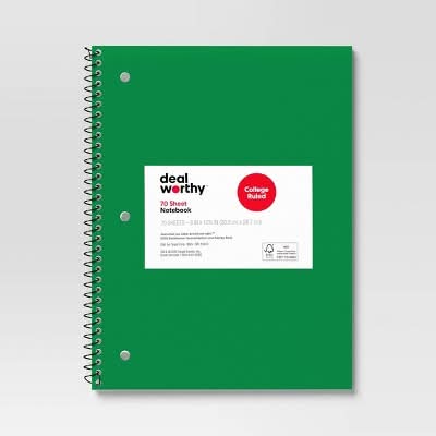 Dealworthy Subject Spiral College Ruled Notebook 70 Sheets, 8x10.5 in