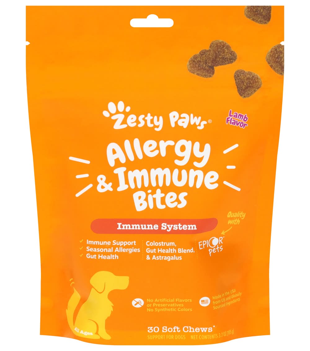 Zesty Paws Allergy & Immune Bite Soft Chews For Dogs, Lamb (3.7 oz, 30 ct)