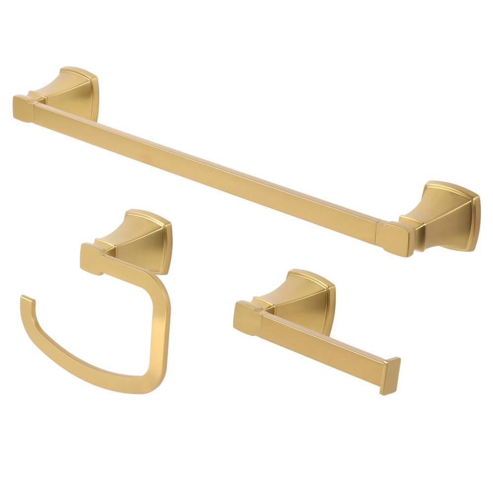 allen + roth 3-Piece Chesler Gold Decorative Bathroom Hardware Set with Towel Bar,Toilet Paper Holder and Towel Ring | BTH-033-R8002-BG