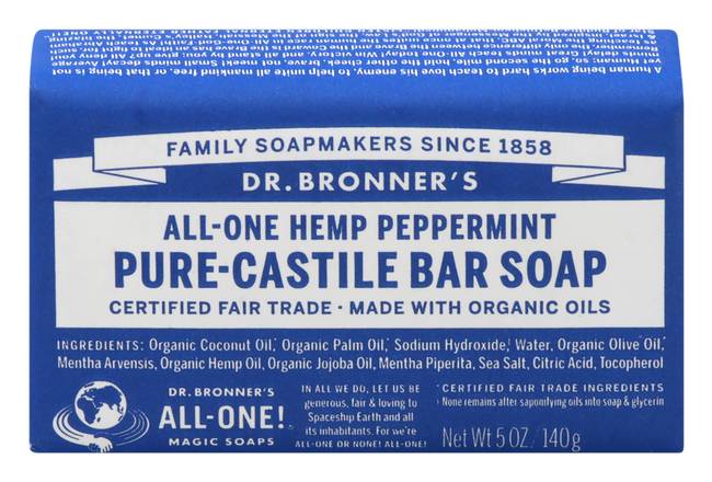 Dr Bronners All One Hemp Pure Castile Peppermint Bar Soap