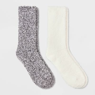 Auden Marled Cozy Crew Socks, 4-10, Ivory-Charcoal Gray (2 pack)
