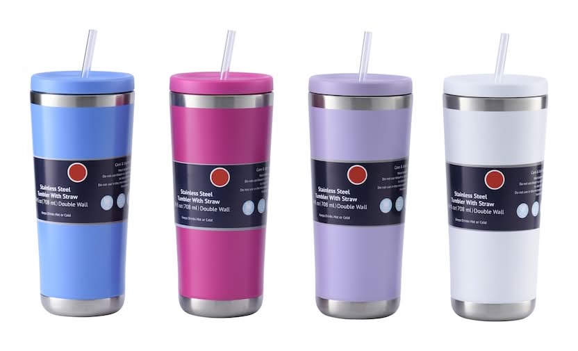 Insulated Metal Tumbler With Straw 24 oz, Assorted (4 ct)